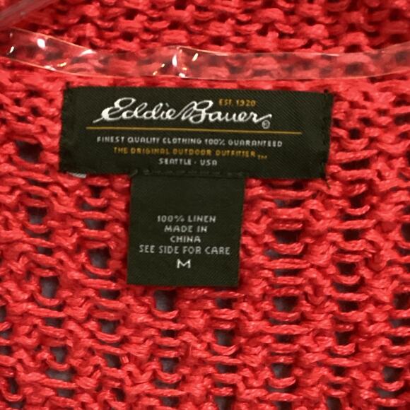 Eddie Bauer 100% Linen Open Knit Sweater Size M Crochet Cardigan Vintage - Picture 5 of 13
